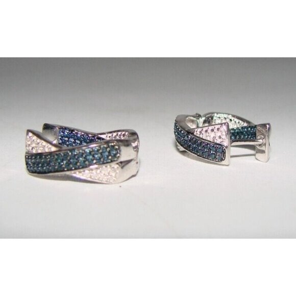 NEW Karis STS Womens Hoop Earrings Blue and Clear Rhinestones Silver Tone Pierce - Picture 6 of 11